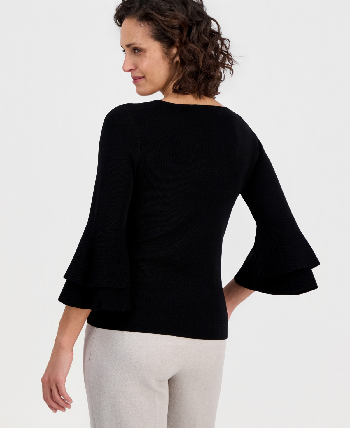 Kasper Petite Double-Flare-Sleeve Pullover Sweater
