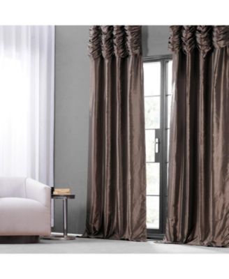 Ruched Solid Faux Silk Taffeta Room Darkening Curtain