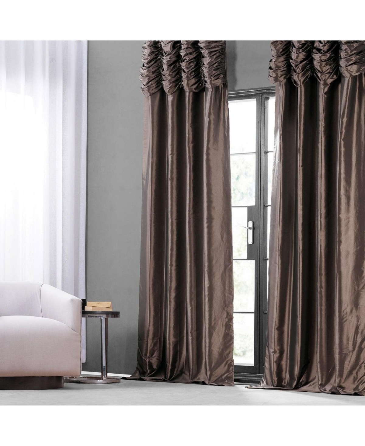 Half Price Drapes Ruched Solid Faux Silk Taffeta Room Darkening Curtain