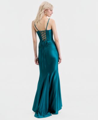Juniors' Corset Pleat-Waist Sleeveless Gown 