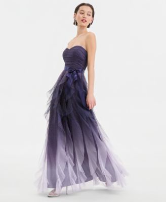 Juniors' Corkscrew-Ruffled Strapless Gown