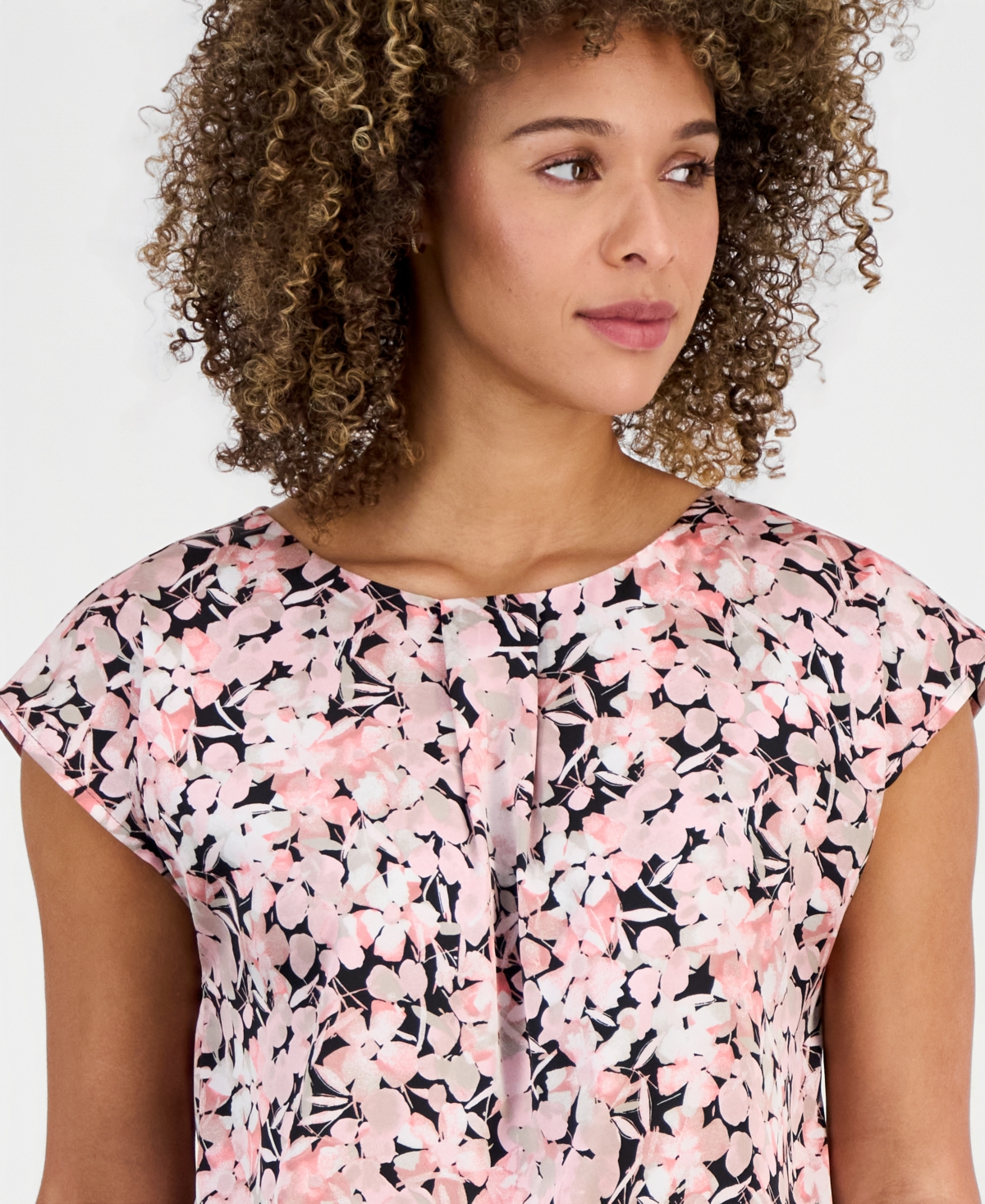 Kasper Women's Printed Pleat-Neck Blouse