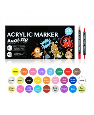 26-Color Premium Acrylic Paint Pens – Dual Tip Markers for Wood, Canvas, Stone, Glass, Ceramic, Rock Painting & Pumpkin Crafts