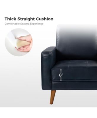 Mid-century Modern Elizabeth Genuine Leather Armchair with Wood Flared Legs