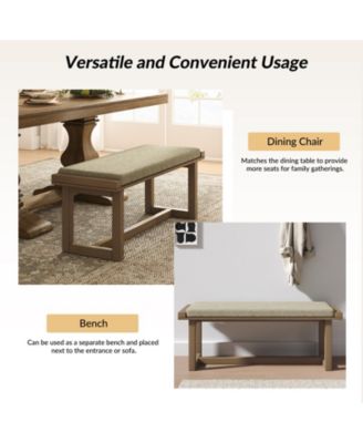 Irene Contemporary Solid Wood Dining Bench with Linen Upholstered