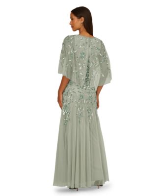 Women's Beaded Cape Crewneck Dress