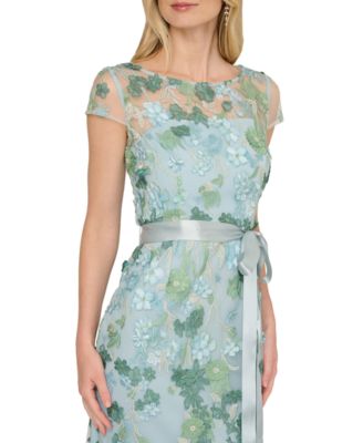 Women's Cascading Floral Column Short-Sleeve Gown