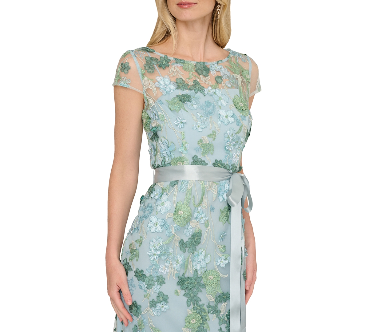 Adrianna Papell Women's Cascading Floral Column Short-sleeve Gown In Multi