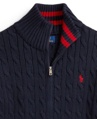 Boys 8-20 Cable-Knit Cotton Full-Zip Sweater