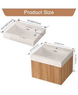 Boyel Living Bathroom Vanity – Wall-Mount, Floating Cabinet, Acacia Finish, Sink & Basin, Plywood Build