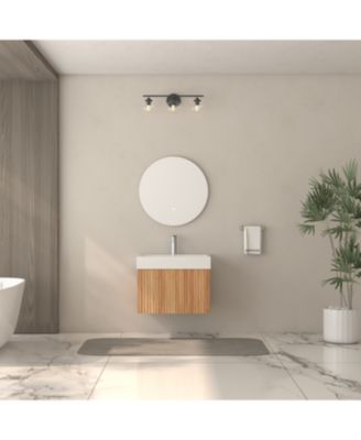 Boyel Living Bathroom Vanity – Wall-Mount, Floating Cabinet, Acacia Finish, Sink & Basin, Plywood Build