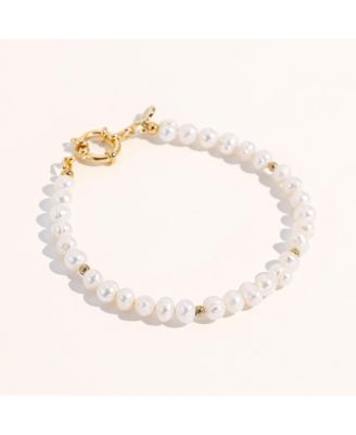 Freshwater Pearl (6-7mm) Bracelet with Stainless Steel Beads in Gold