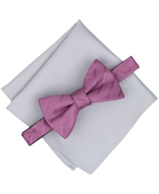 Men's Saxon Stripe Solid Bow Tie and Pocket Square, 2-Piece Set