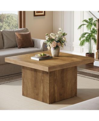 Square Coffee Table, 31.5-Inch Fluted Coffee Table, Yellow