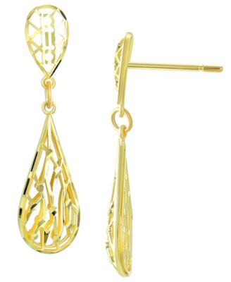 Intricate Filigree Dangle Drop Earrings in 10k Yellow Gold