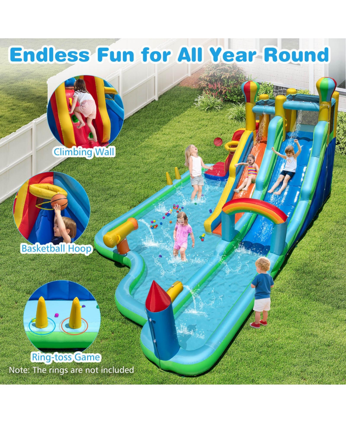 Skonyon Inflatable Water Slide Park Giant Bounce House with Double Long Slides