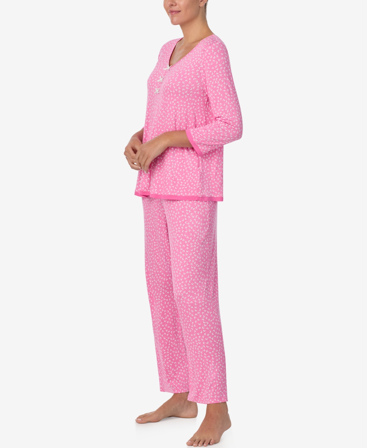 Ellen Tracy Women's V-Neck Top and Ankle Pajama Pants, 2-Piece Set