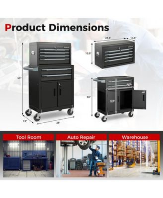 6-Drawer Rolling Tool Storage Chest Cabinet with Universal Wheels and Hooks