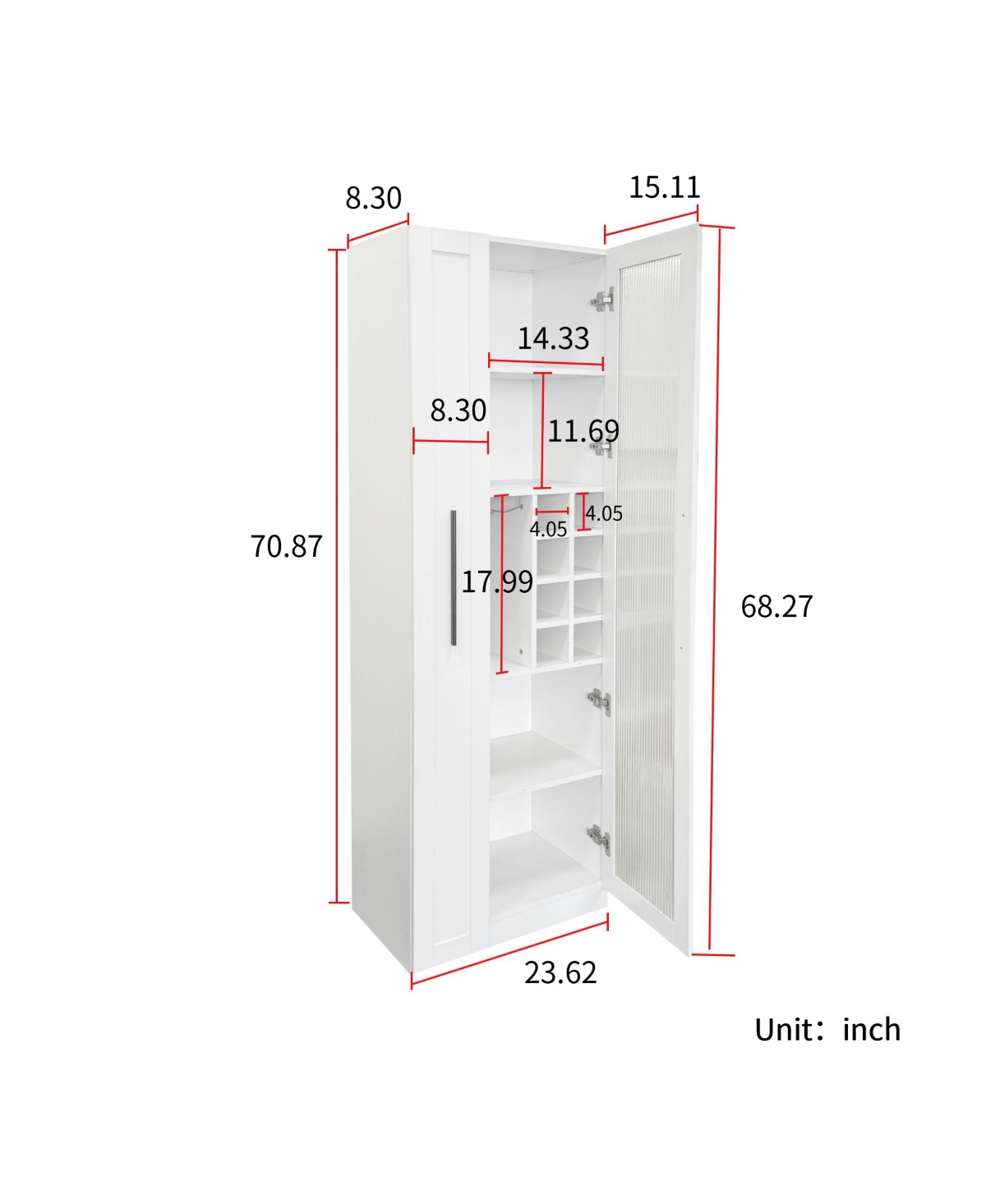 Casainc Kitchen Pantry Cabinet with Glass Doors and Pull-Out Multi-Tier Shelves, Storage Organizer for Kitchen and Bar