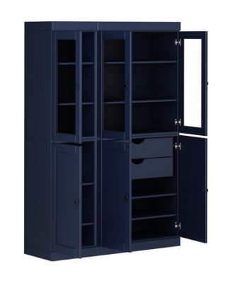 100% Solid Wood Pantry Cabinet, Shaker & Clear Glass Doors, 2 Drawers, Adjustable Shelves, 48.5" Wide, 71.5" Tall