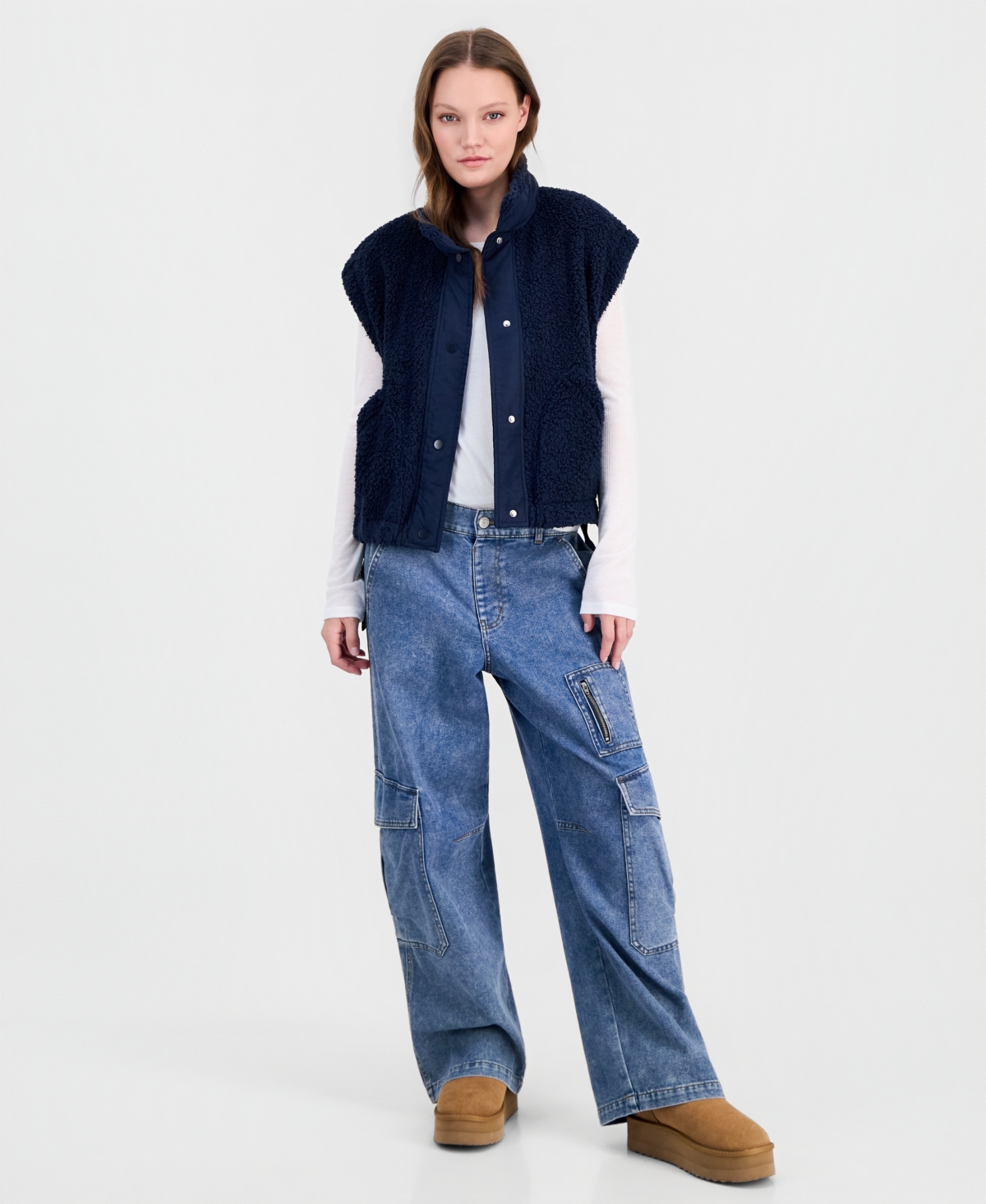 Sincerely Jules Juniors' Sherpa Fleece Vest In Blue