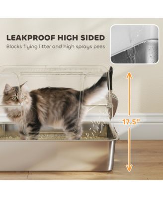 XL Stainless Steel Litter Box with 100&deg; Flip Top, Scoop, Step