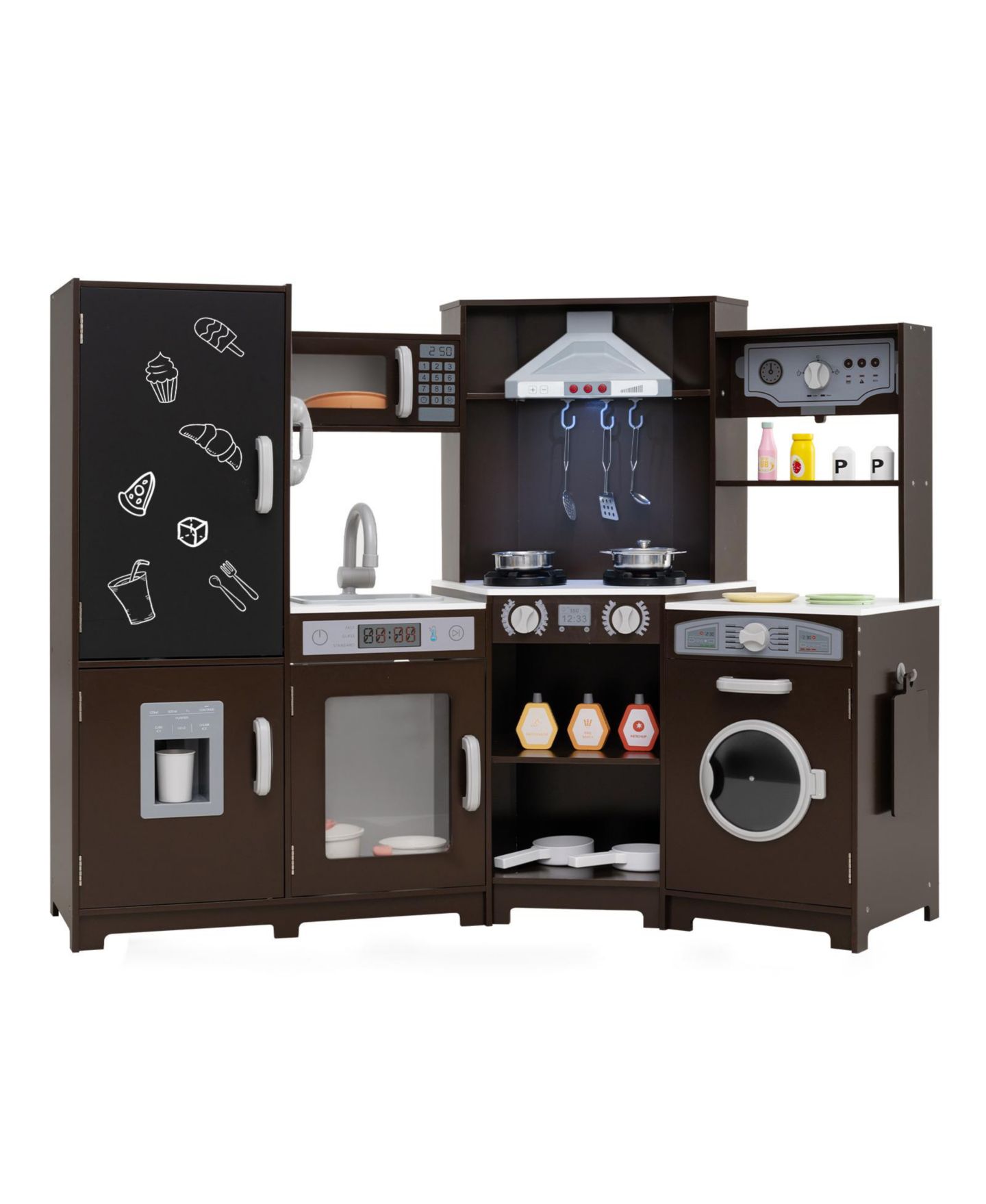 Детские игрушки SKONYON Wooden Corner Multi-Piece Play Kitchen Set with Lights and Sounds, Ages 3+, цвет: Коричневый — фото 1