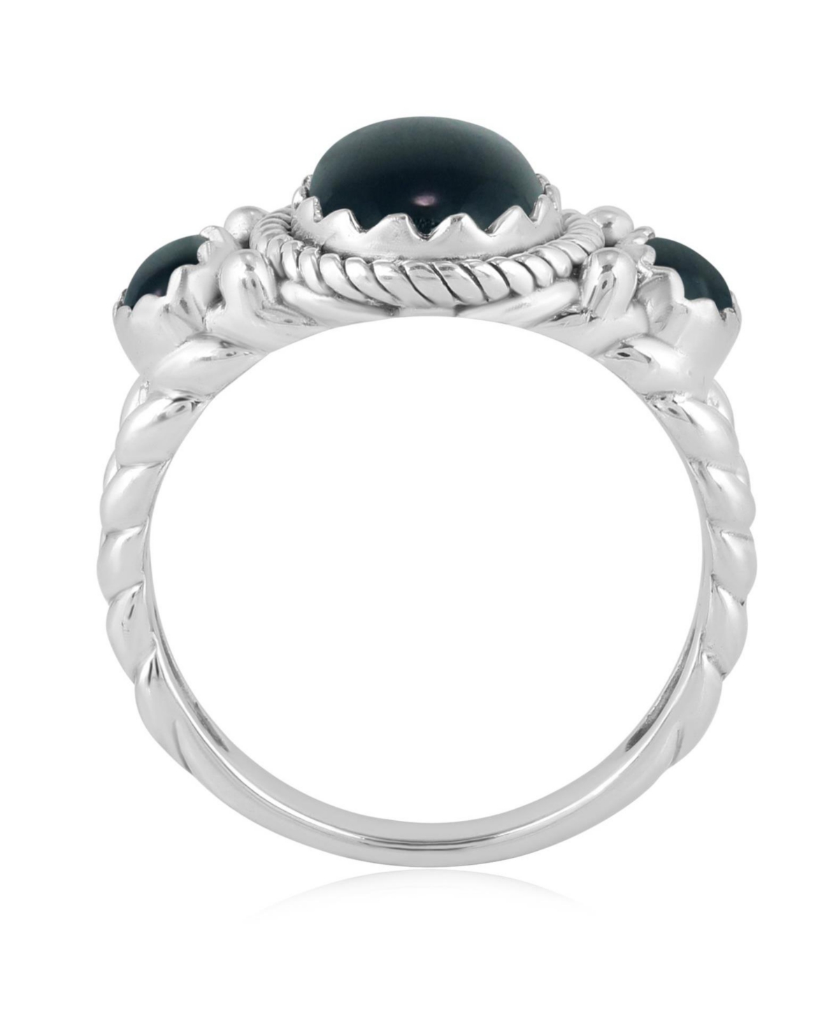American West Jewelry Sterling Silver Black Agate 3-Stone Ring