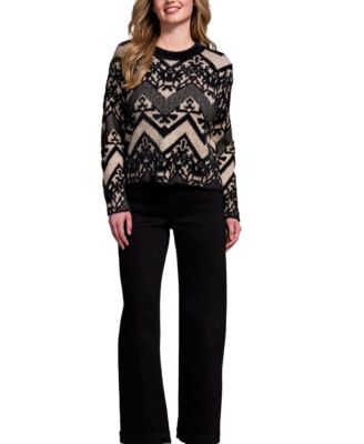 Women's Double-Knit Eyelash Yarn Crew Neck Sweater