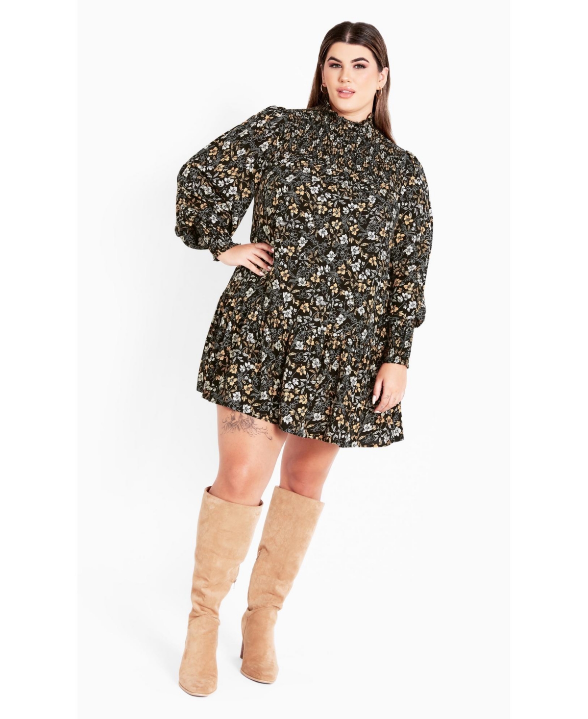 Avenue Women's Cassia Puff Sleeves Ruffle Dress