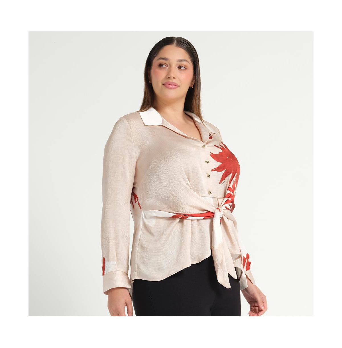 Estelle Plus Collared Long Sleeve Tops & Tees