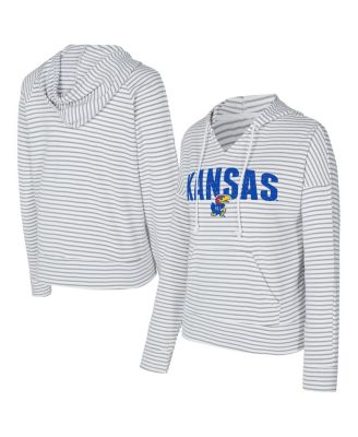 Concepts Sport - Men's White/Gray Kansas Jayhawks French Terry Striped V-Neck Pullover Hoodie