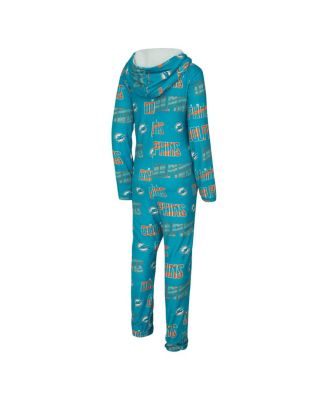 Women's Aqua Miami Dolphins Roadway Allover Print Microfleece Full-Zip Union Suit