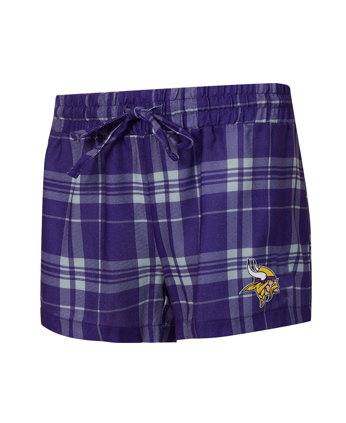 Concepts Sport Women's 2-piece Heather Gray/purple Minnesota Vikings Regulate Plaid Long-sleeve T-shirt And Shorts  In Gray