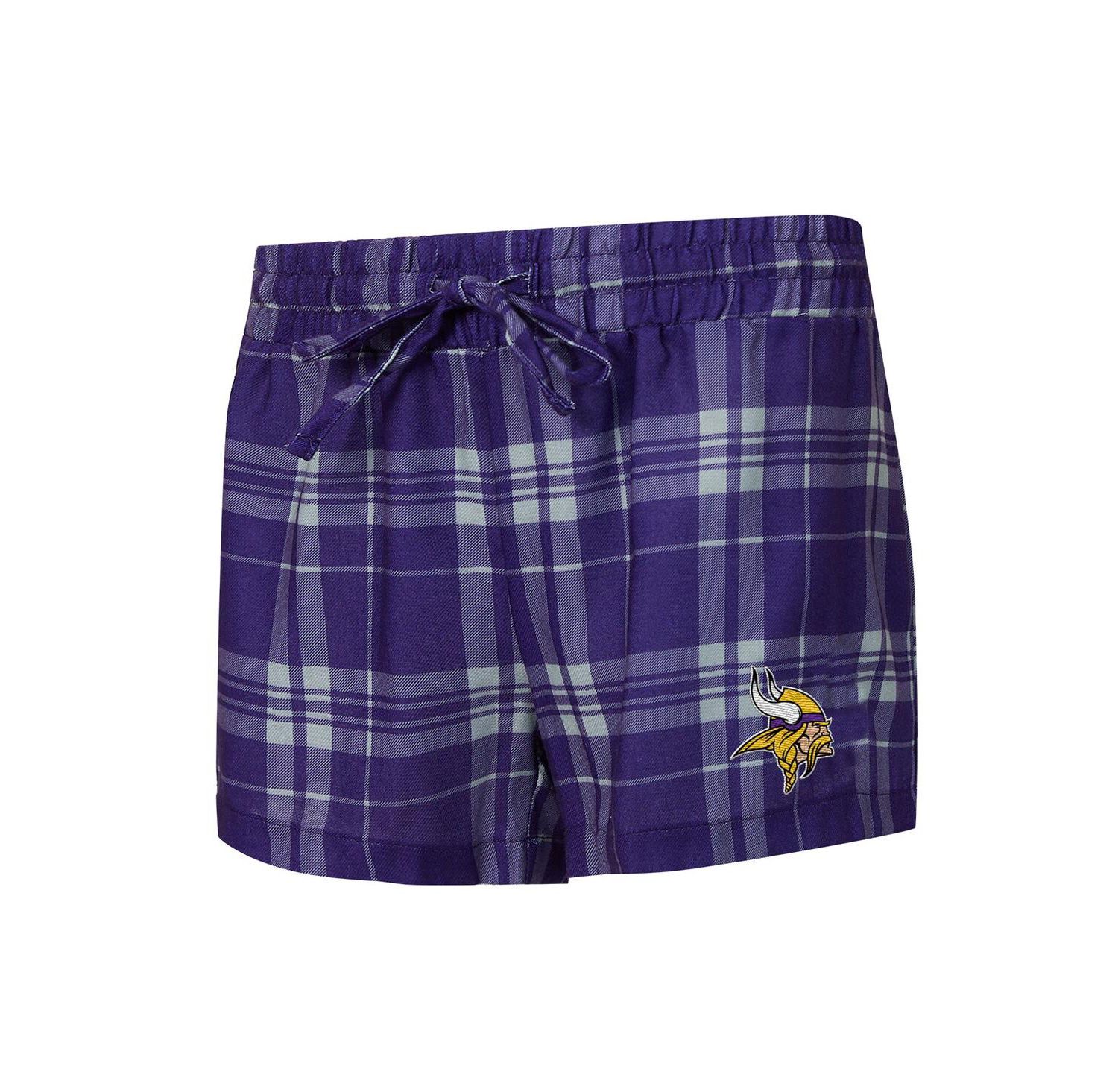 Women's 2-Piece Heather Gray/Purple Minnesota Vikings Regulate Plaid Long-Sleeve T-Shirt and Shorts Sleep Set