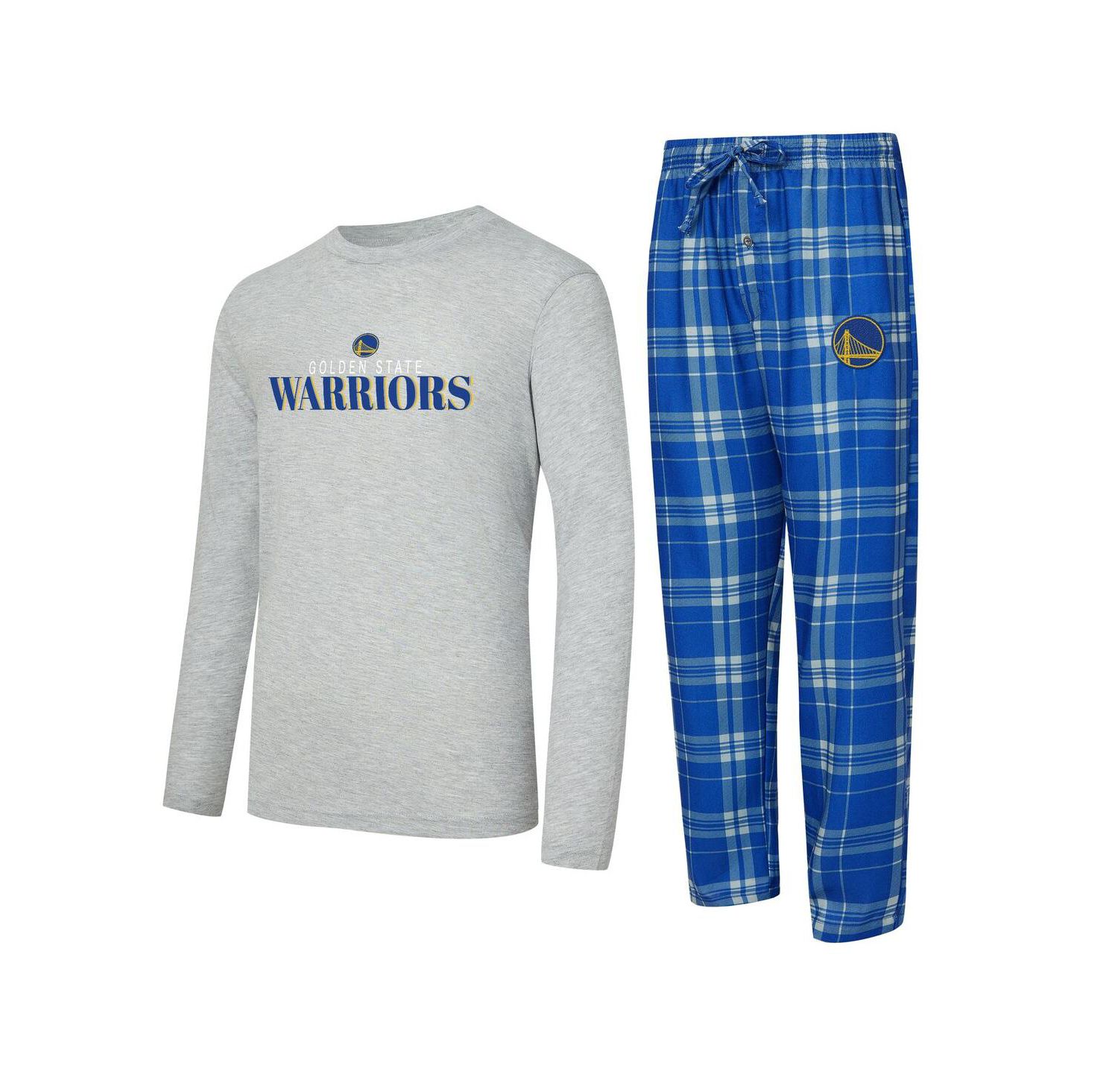 Men's 2-Piece Royal/Heather Gray Golden State Warriors Regulate Long Sleeve T-Shirt and Plaid Pants Set
