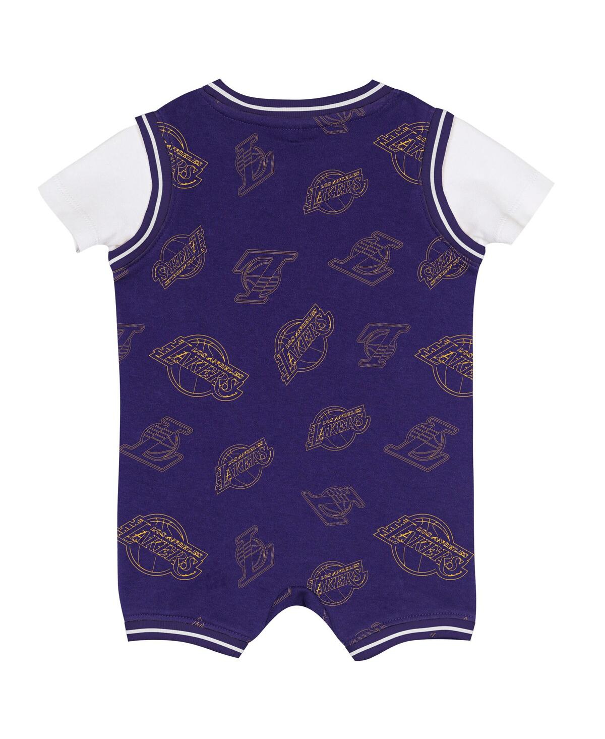 Outerstuff Baby Boys And Girls Purple Los Angeles Lakers Logo Mania Romper In Purple