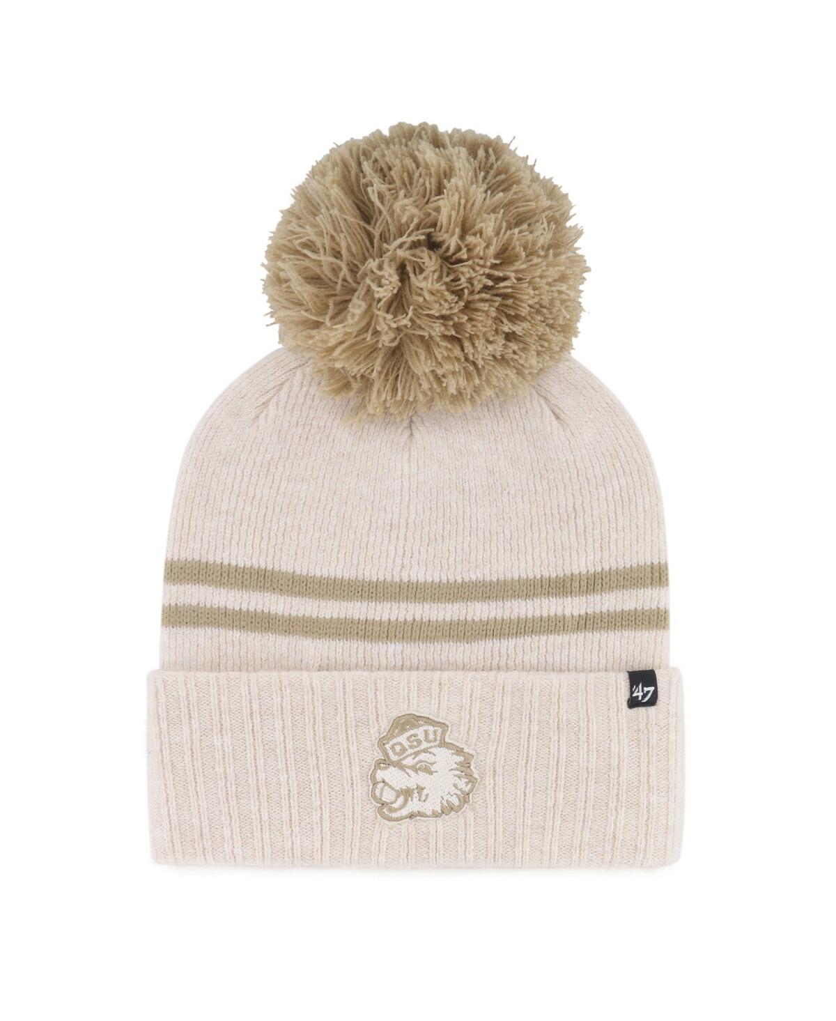 47 Brand Women's Natural Oregon State Beavers Core Inline Latte Cuffed With Pom Knit Hat In White