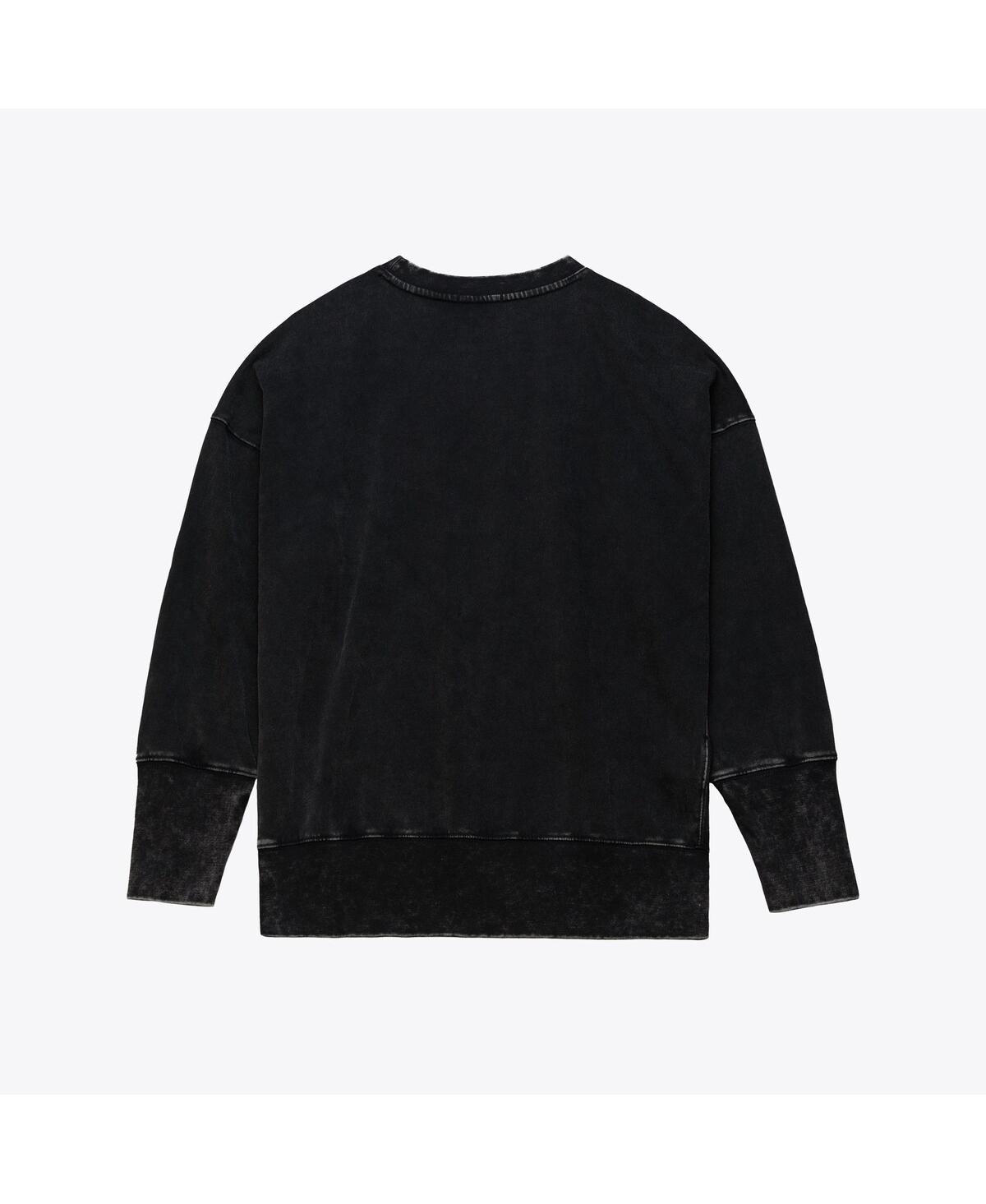 Women's Black New York Giants Delineate Mineral Wash Crewneck Sweatshirt