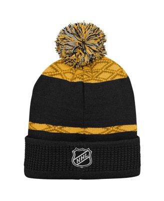 Big Boys and Girls Gold Boston Bruins Puck Pattern Cuffed with Pom Knit Hat