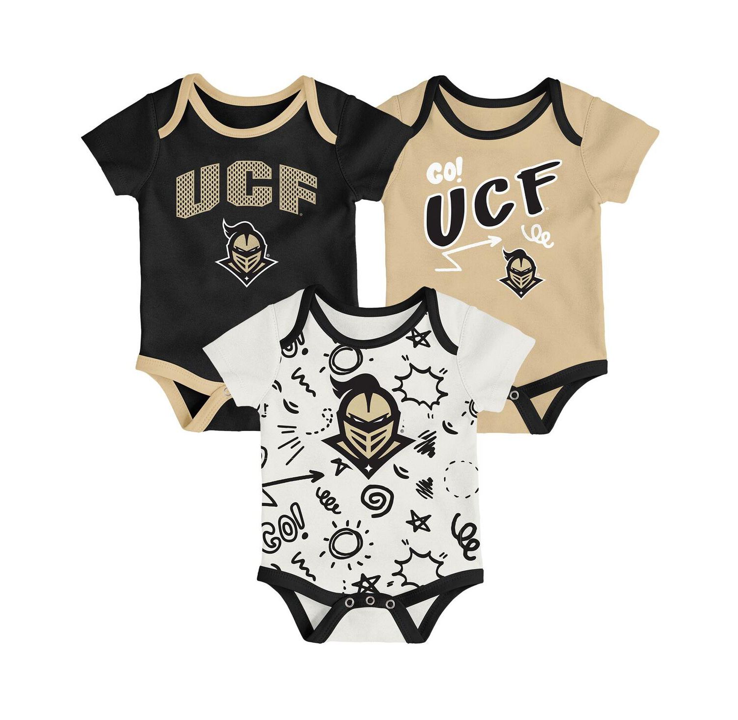Baby Boys and Girls 3-Pack Black UCF Knights All Day Play Bodysuit Set