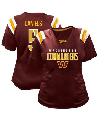 Fanatics - Women's Jayden Daniels Burgundy Washington Commanders Plus Size Name Number Raglan Lace V-Neck T-Shirt