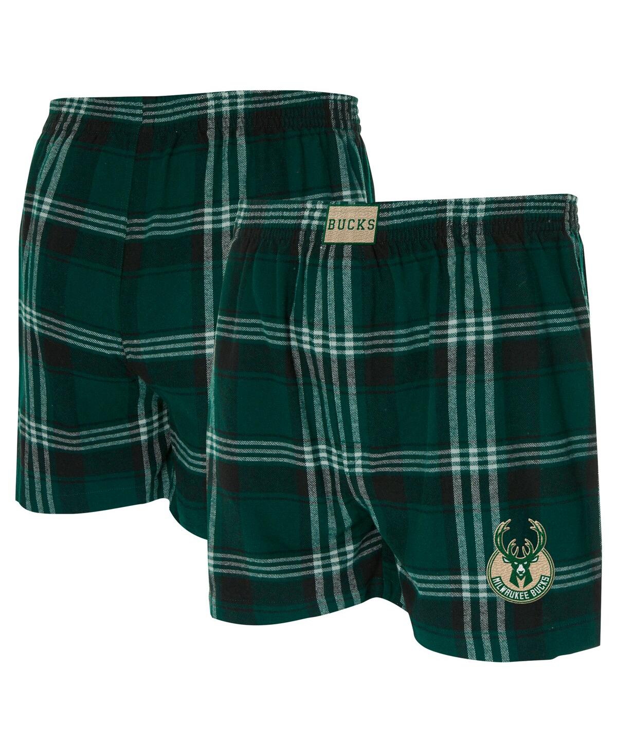Concepts Sport Men's Hunter Green Milwaukee Bucks Region Flannel Boxer Short In Green
