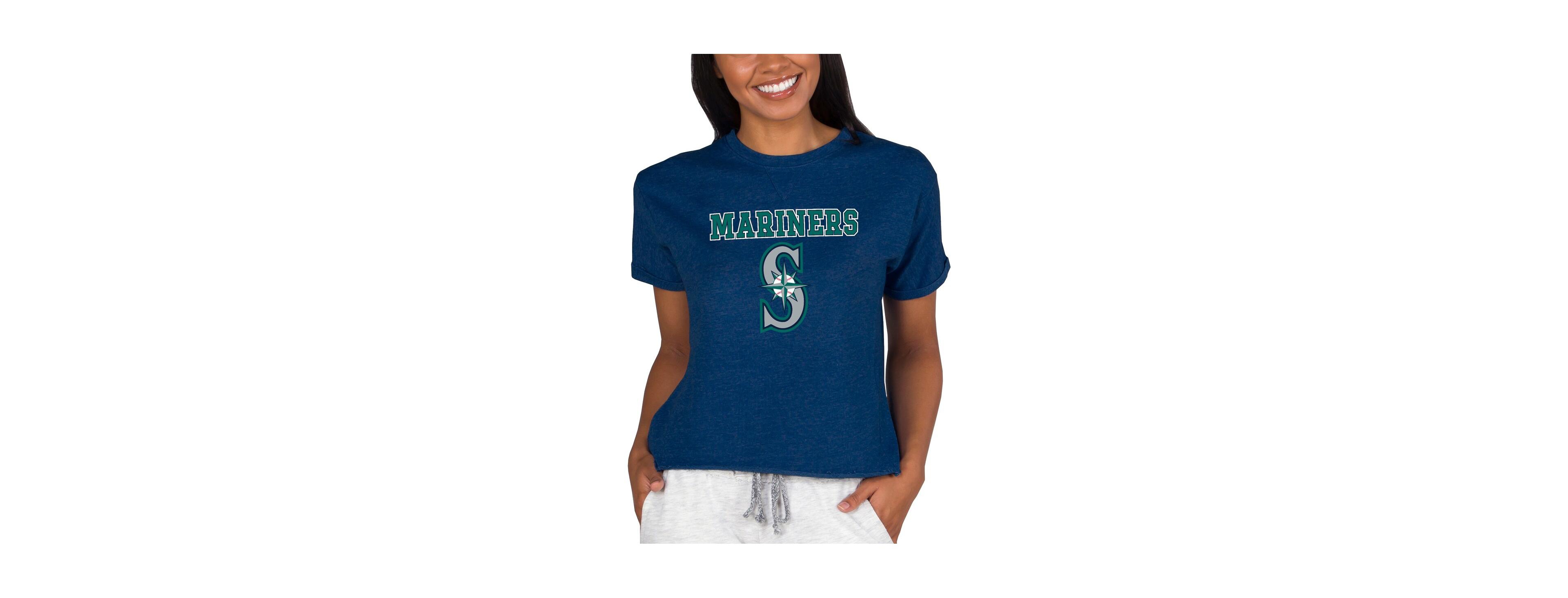 Concepts Sport Women's Navy Seattle Mariners Tri-Blend Mainstream Terry Short Sleeve Sweatshirt