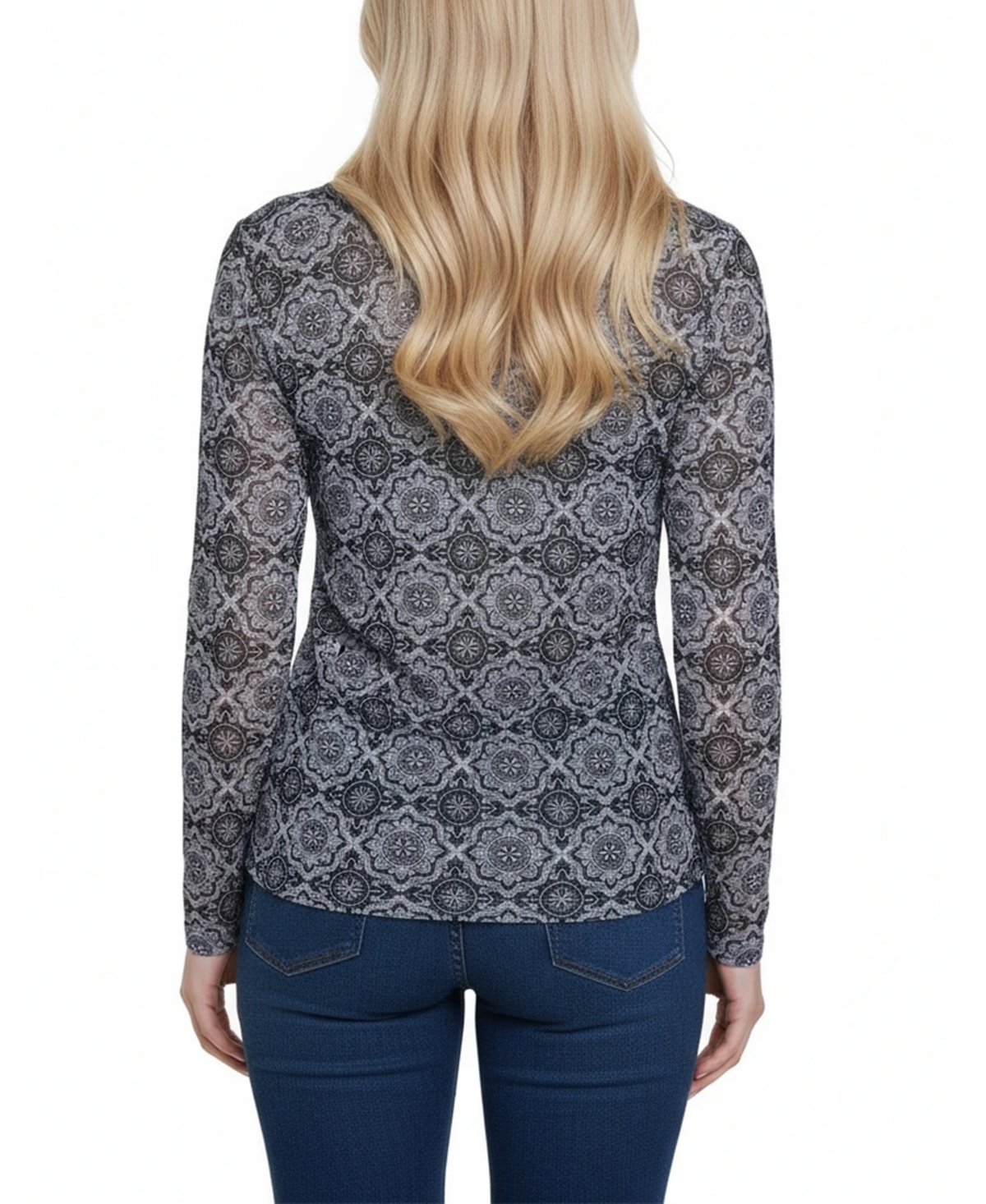 Ny Collection Women's Long Raglan Sleeve Mesh Top