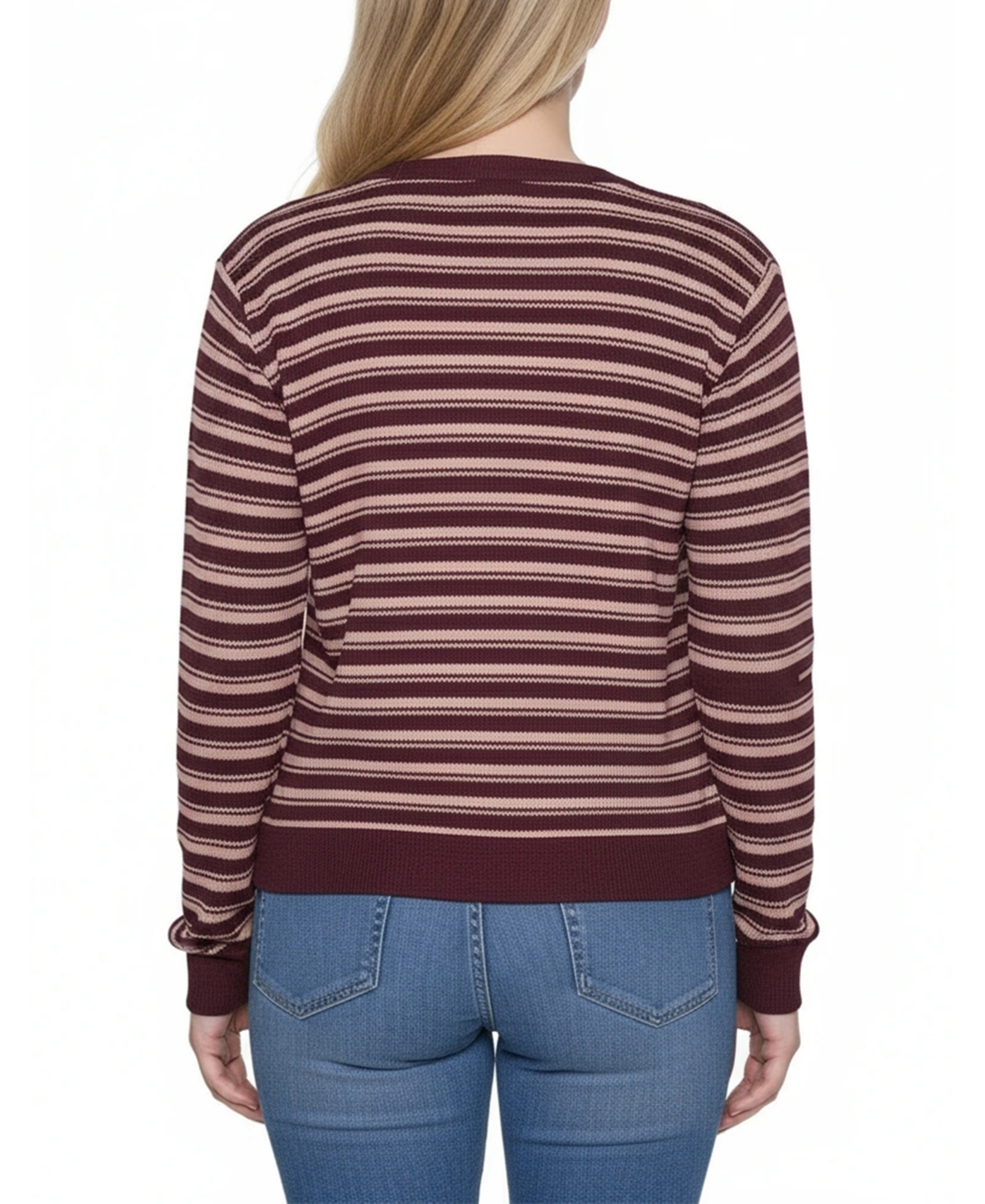 Ny Collection Women's Long Sleeve Ribbed Cardigan Sweater In Burgundy