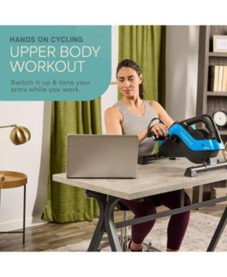 Under Desk Bike Pedal Exerciser with Resistance Bands, Arm and Leg Mini Stationary Bike, Desk Workout, Fitness App Compatible