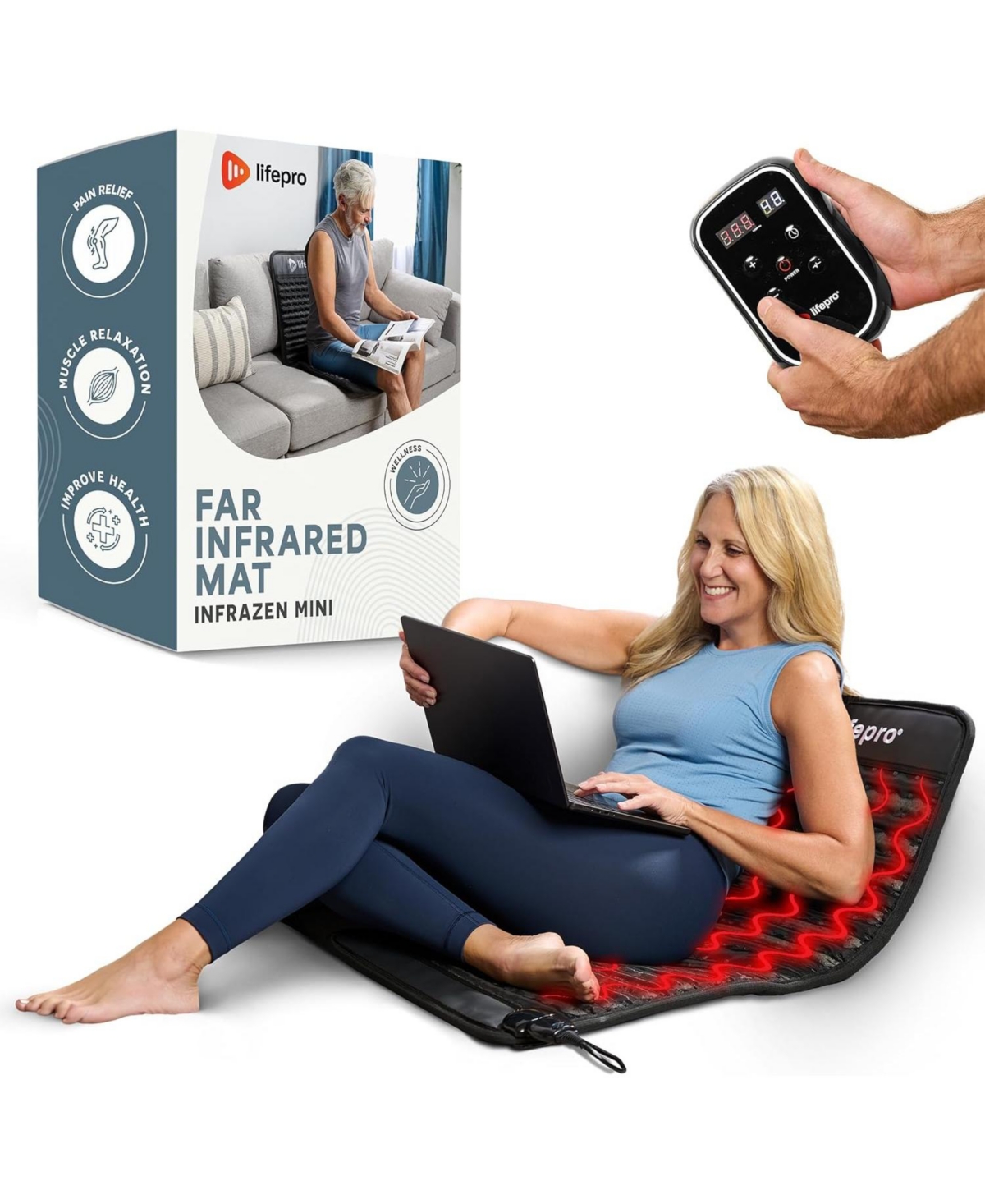 LifePro Portable Far Infrared Heating Mat – Infrared Heat Pad for Back Pain Relief, Improved Mood, Energy & Recovery