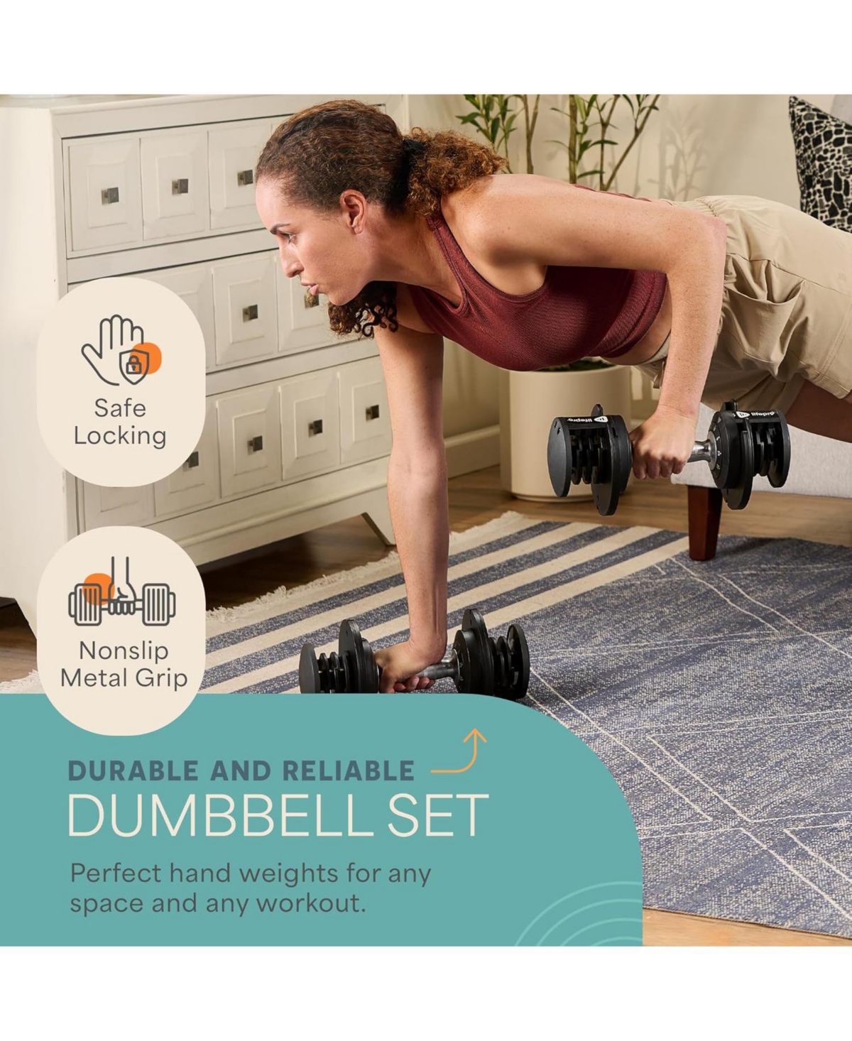 LifePro Adjustable Dumbbell Set or Single – Quick-Change Hand Weights, 25lb & 90lb Options – Space-Saving Dumbbells for Home Gym Strengt