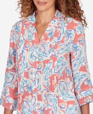 Petite Paisley Silky Gauze Button Front Top